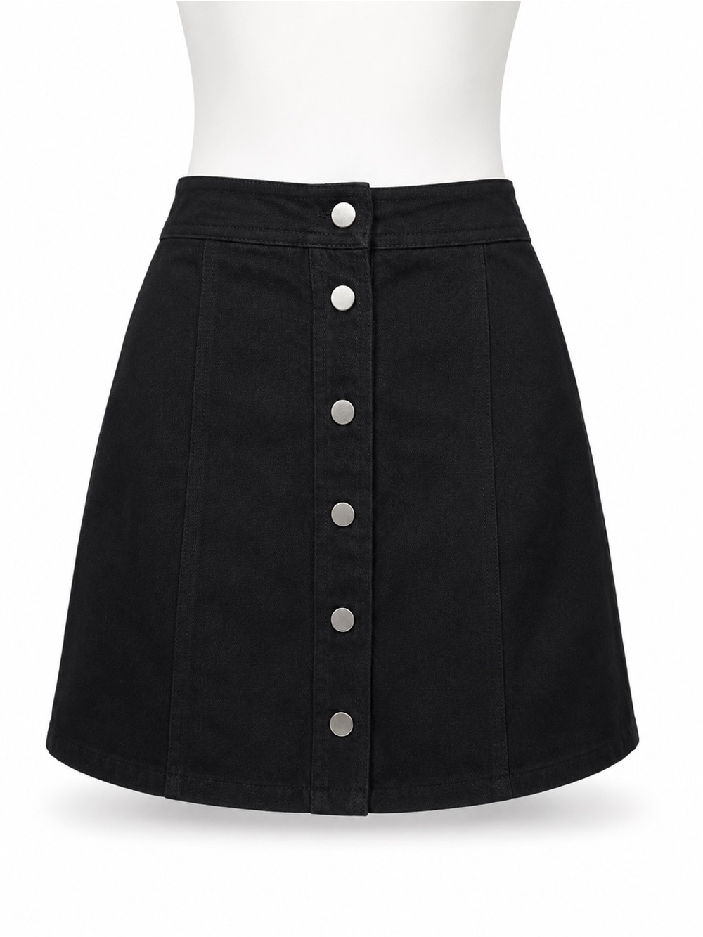 H&M Black Button-Front A-Line Mini Skirt